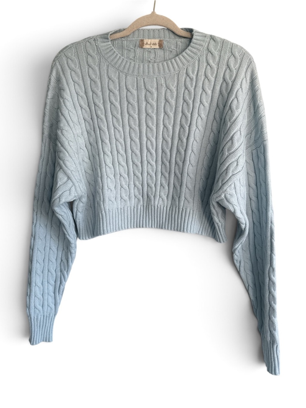 Altar’d State Cropped Cable Knit Crewneck Sweater – Dusty Blue – Size M